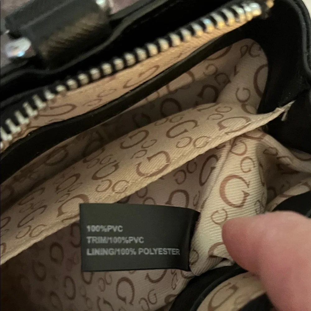 Guess Black Gray Monogram Key Charm Satchel